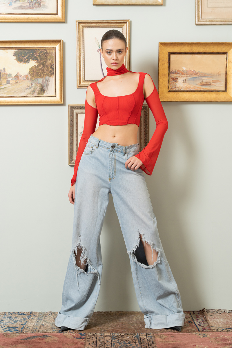 Kırmızı Mini Tül Büstiyer