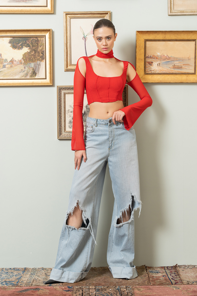 Kırmızı Mini Tül Büstiyer