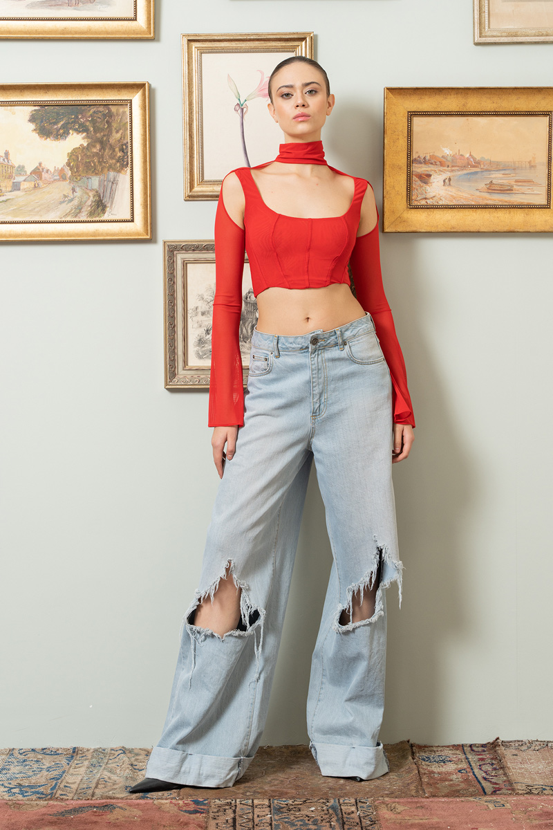 Kırmızı Mini Tül Büstiyer