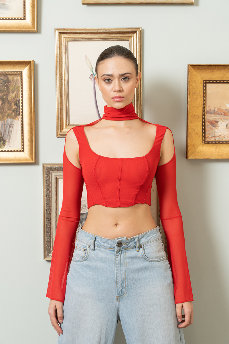 Kırmızı Mini Tül Büstiyer