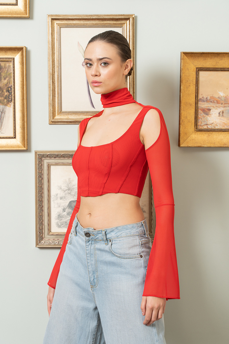 Kırmızı Mini Tül Büstiyer