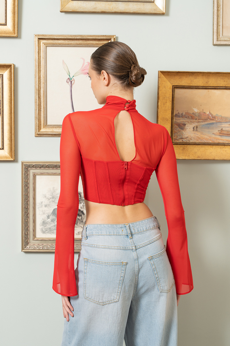 Kırmızı Mini Tül Büstiyer