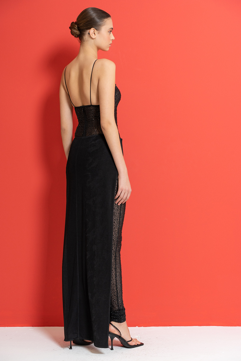 Sheer Black Embellished Cami Jumpsuit