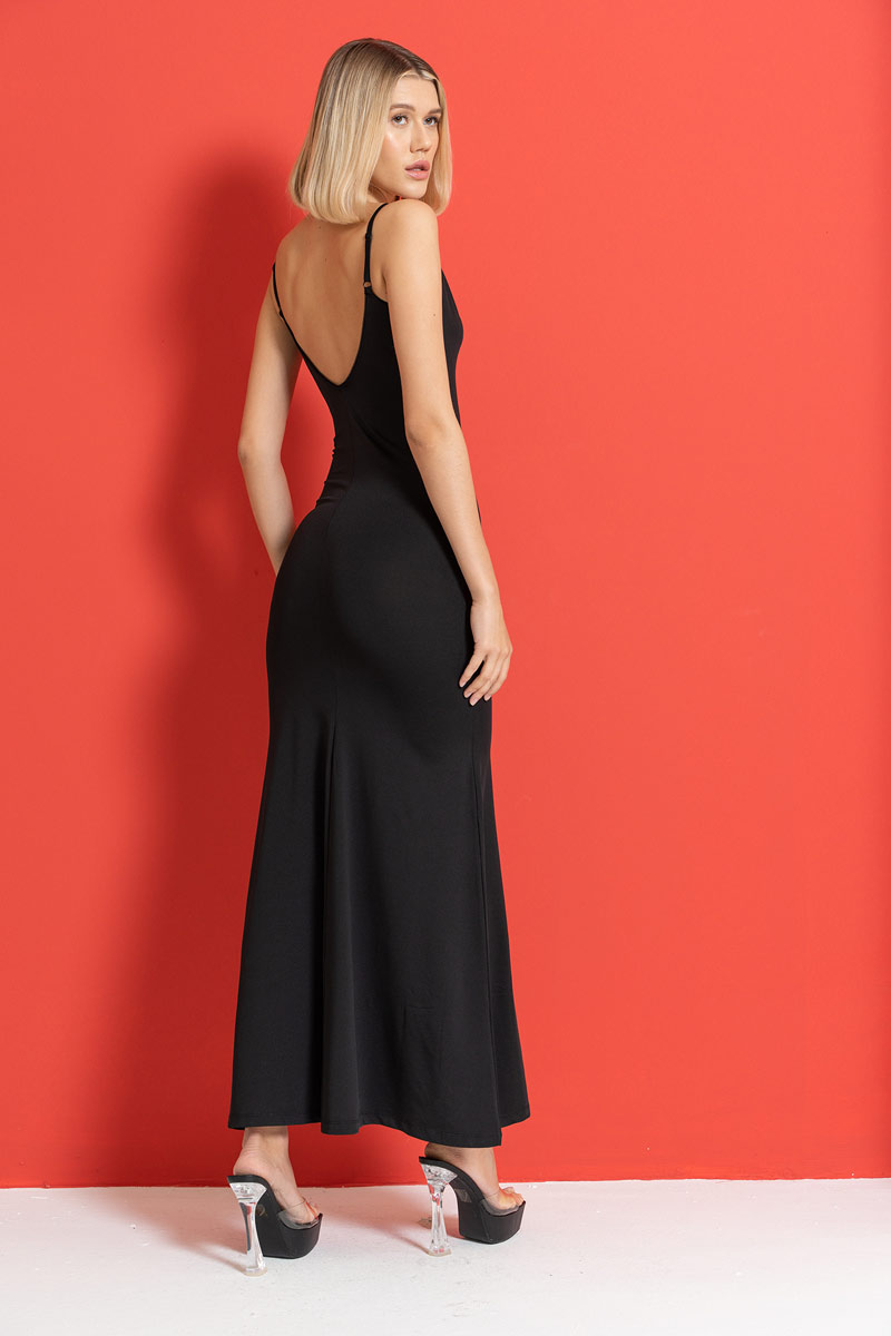 Black V Neck Cami Maxi Dress