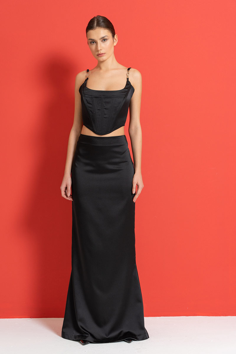 Siyah Uzun Saten Etek