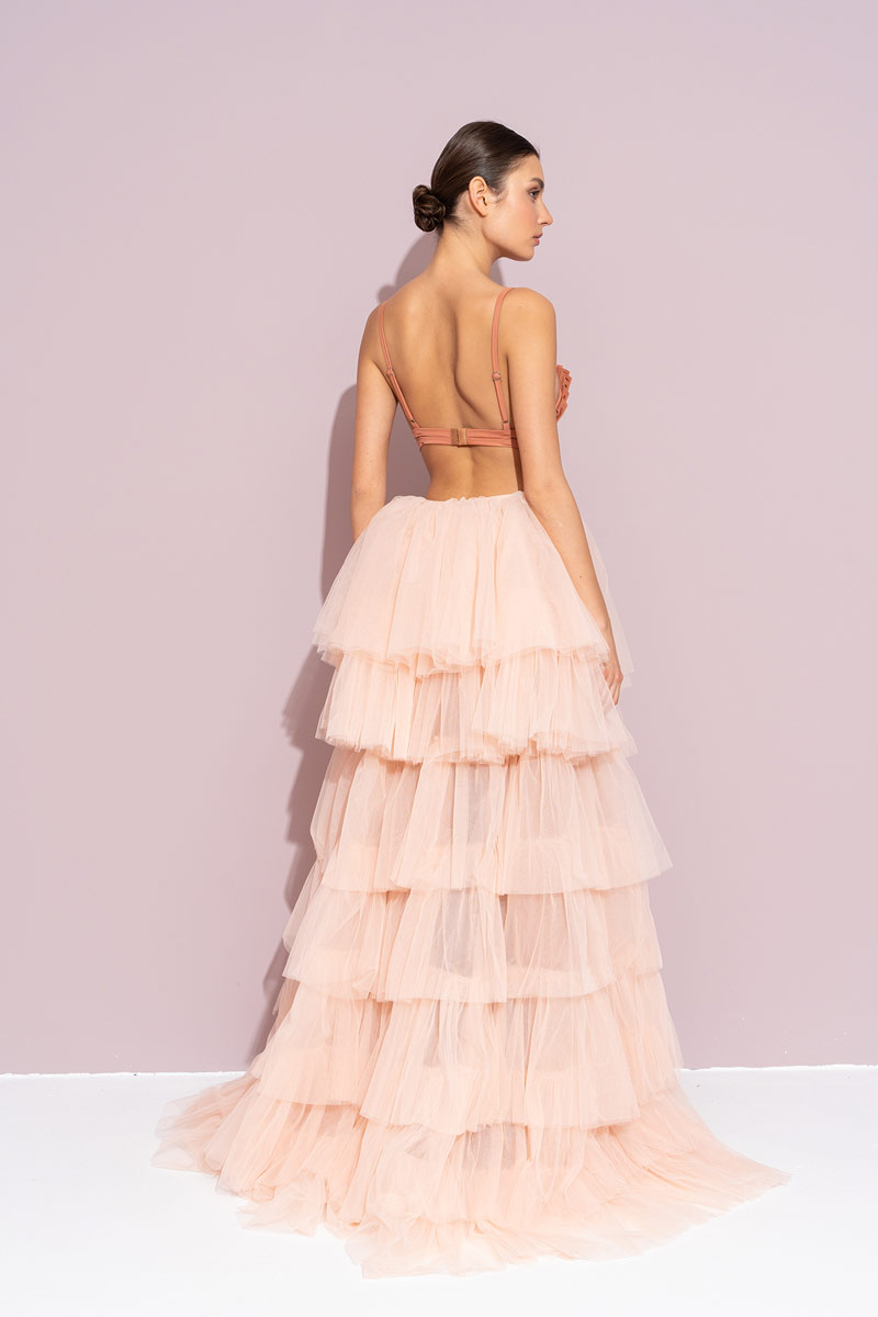 Volanlı Nude Tül Etek