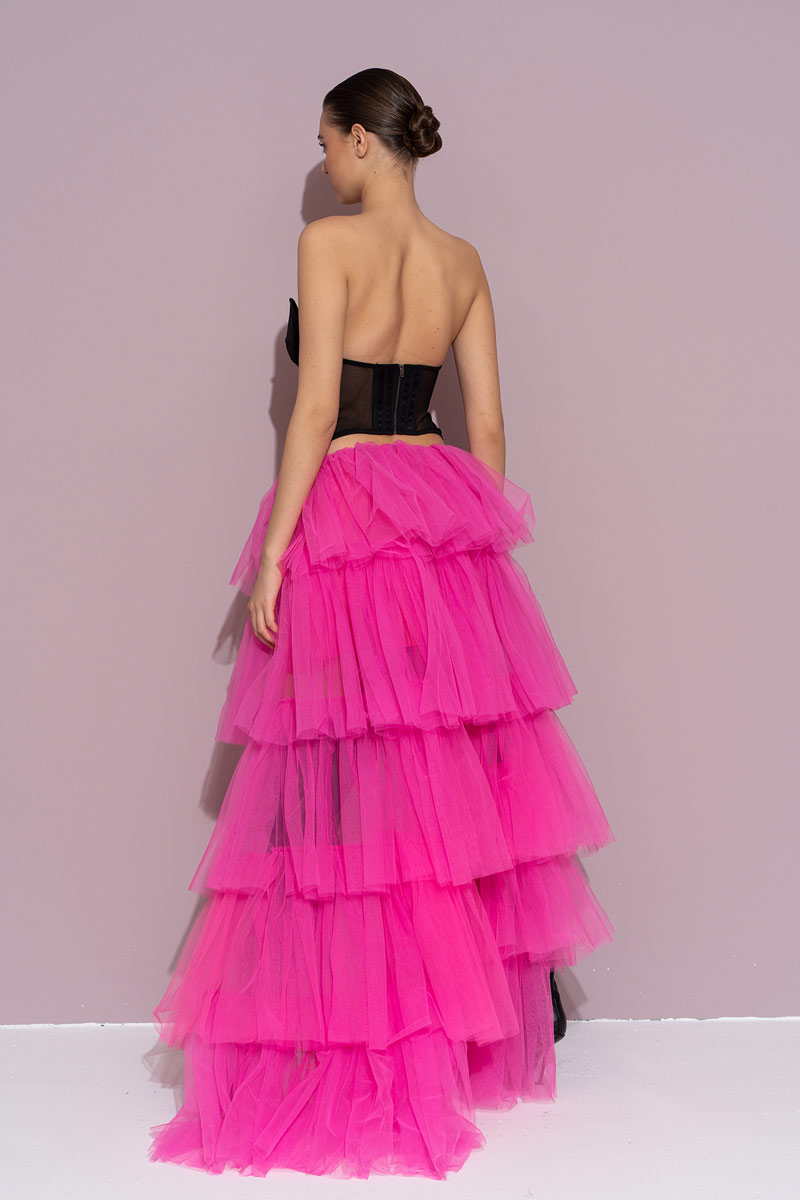 Siyah Balenli Straplez Tül Büstiyer