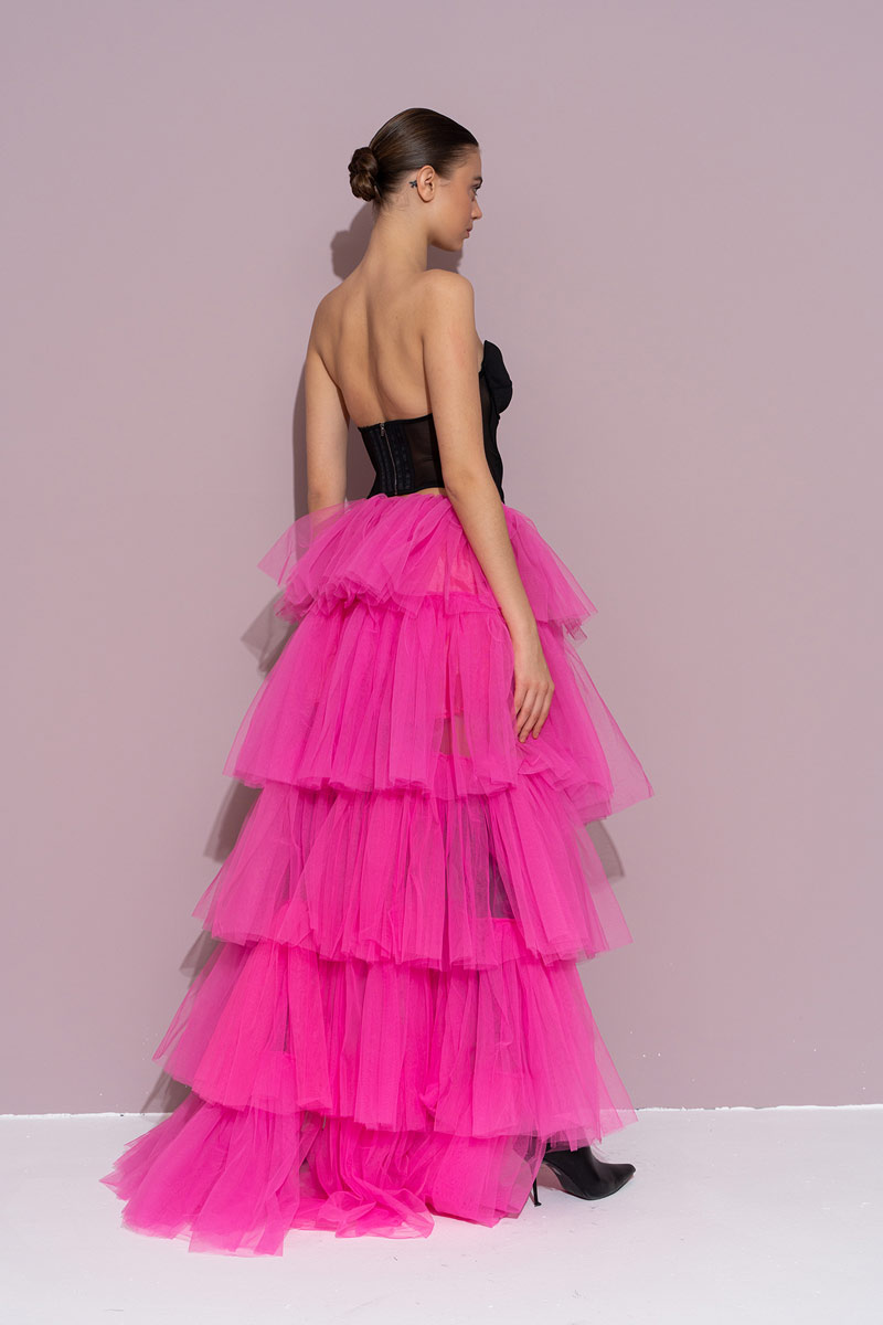 Siyah Balenli Straplez Tül Büstiyer