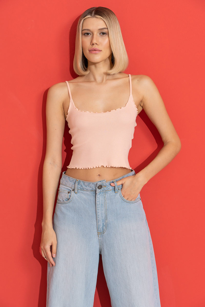 Powder Ruffle-Trim Crop Cami