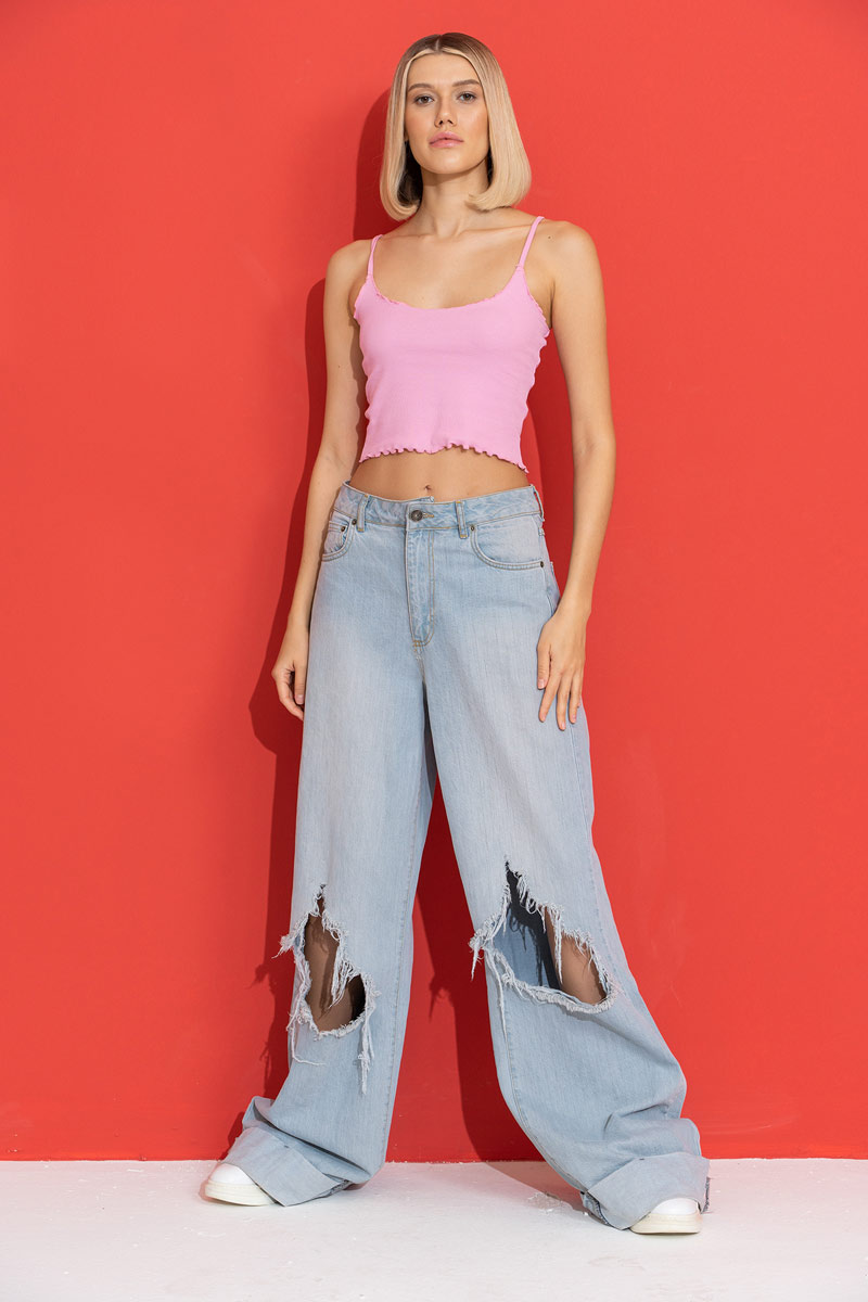 New Pink Ruffle-Trim Crop Cami