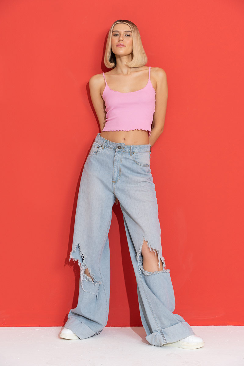 New Pink Ruffle-Trim Crop Cami