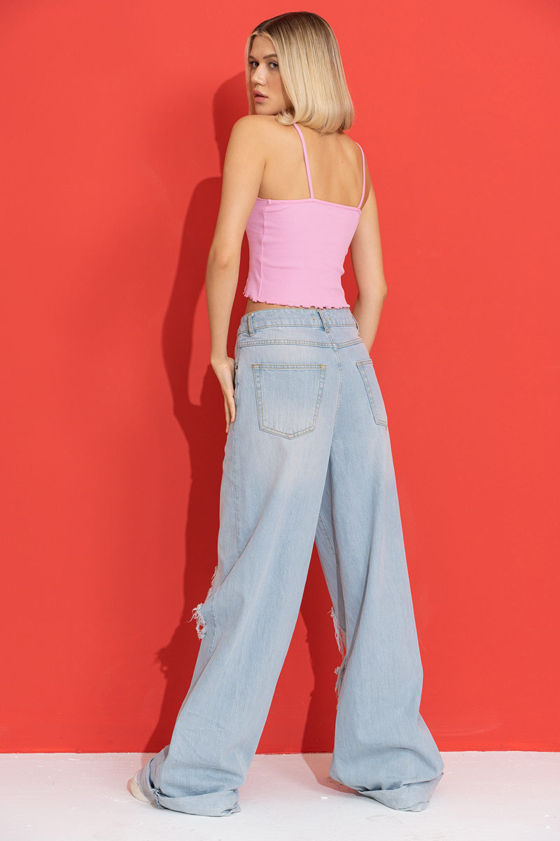 New Pink Ruffle-Trim Crop Cami
