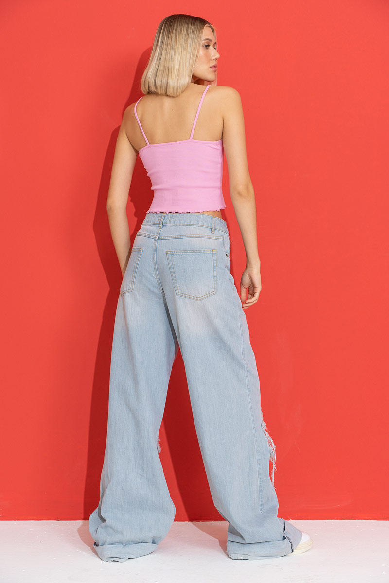 New Pink Ruffle-Trim Crop Cami