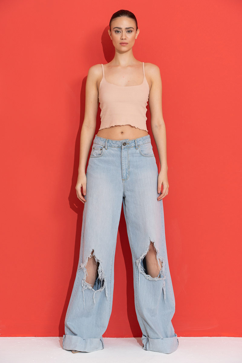 Nude Ruffle-Trim Crop Cami