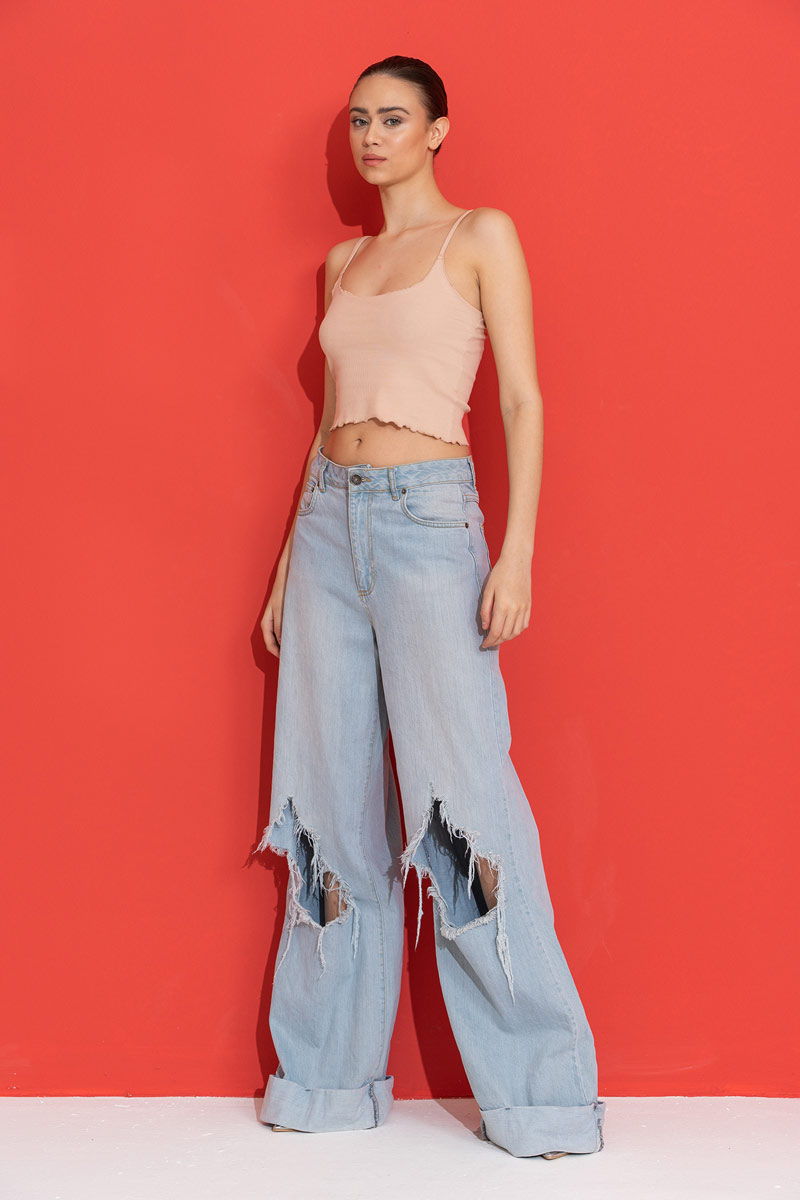 Nude Ruffle-Trim Crop Cami
