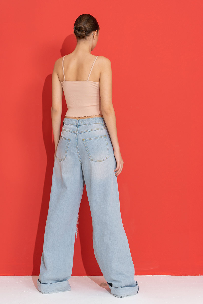 Nude Ruffle-Trim Crop Cami