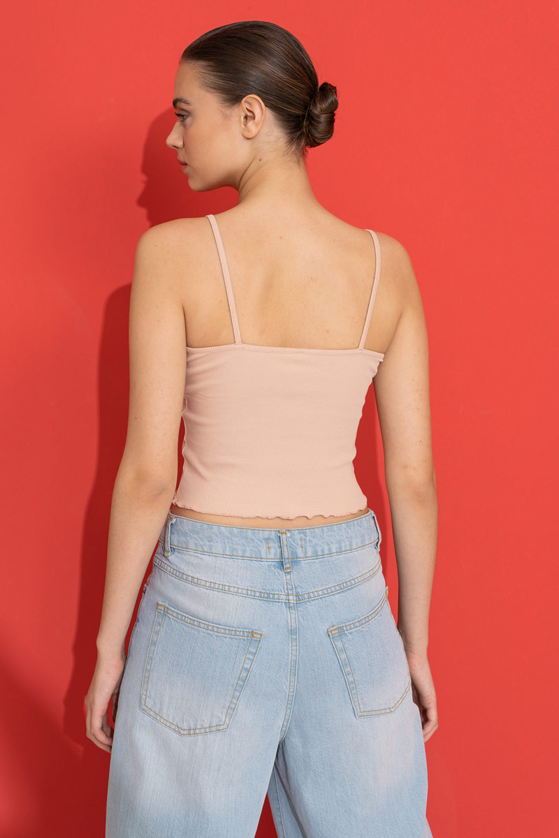 Nude Ruffle-Trim Crop Cami