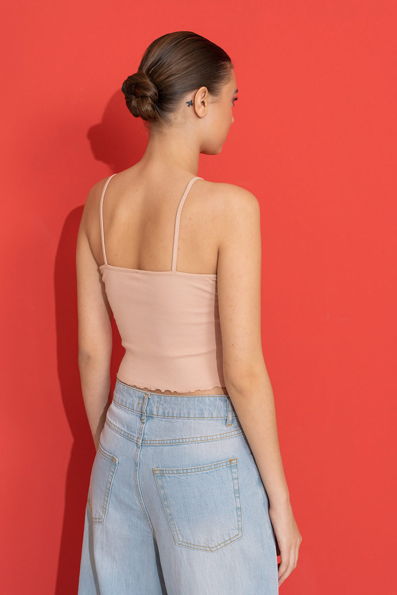 Nude Ruffle-Trim Crop Cami