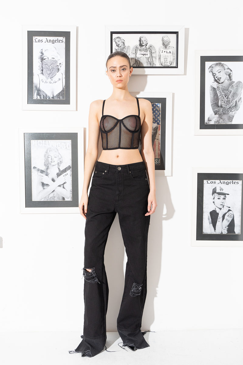 Black Slit-Hem Jeans