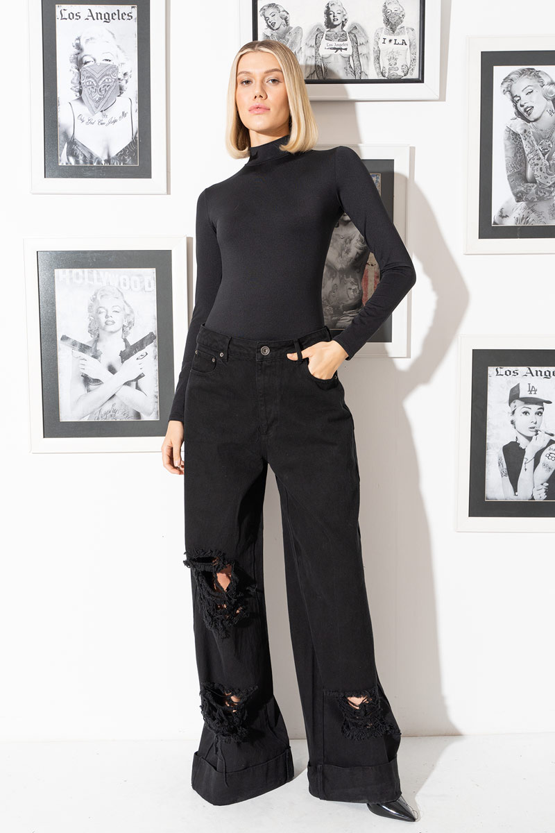 Black Long Sleeve Mock Neck Top