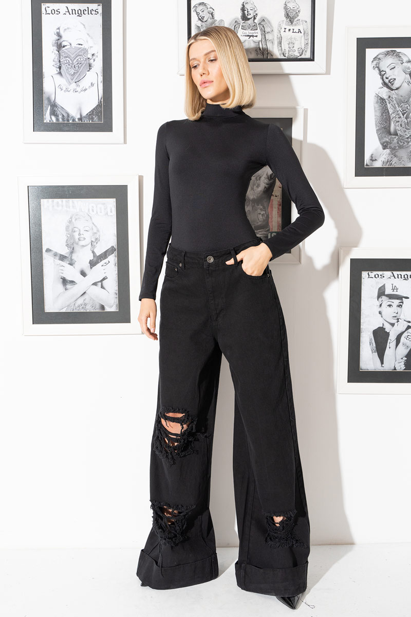 Black Long Sleeve Mock Neck Top
