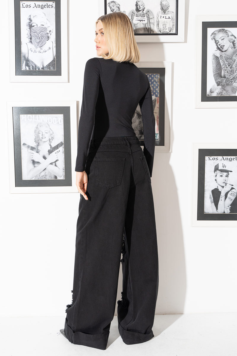 Black Long Sleeve Mock Neck Top