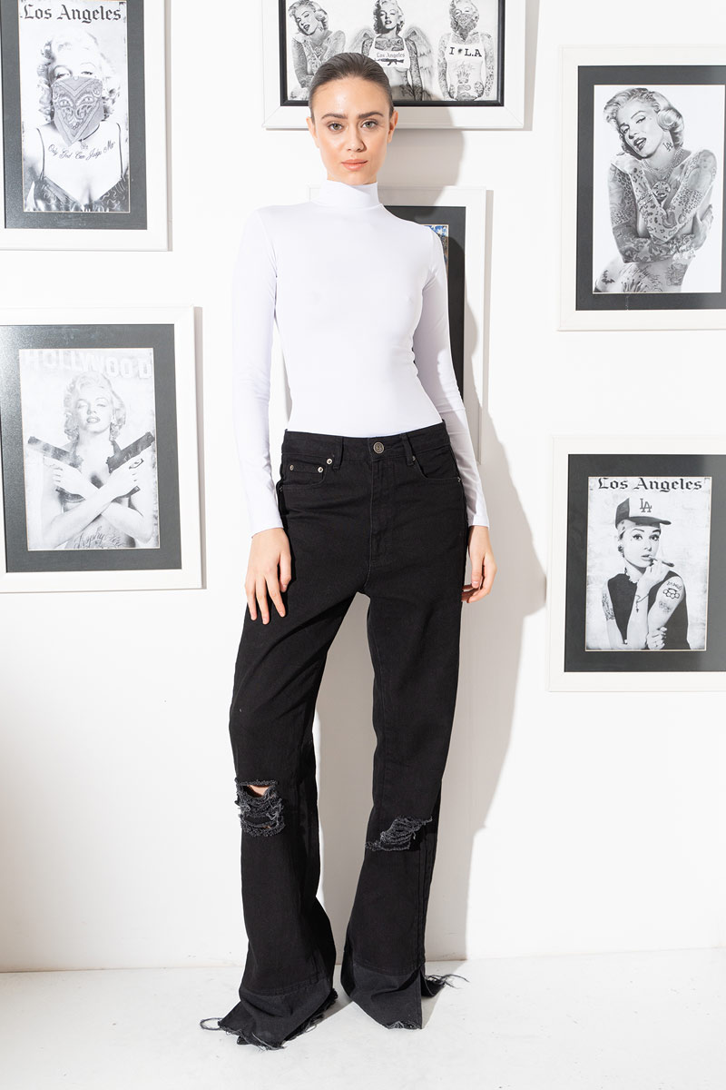 White Long Sleeve Mock Neck Top