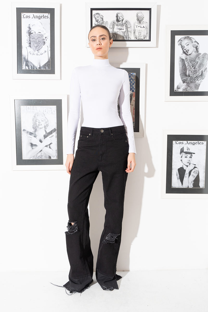 White Long Sleeve Mock Neck Top