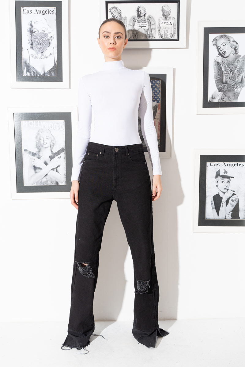 White Long Sleeve Mock Neck Top