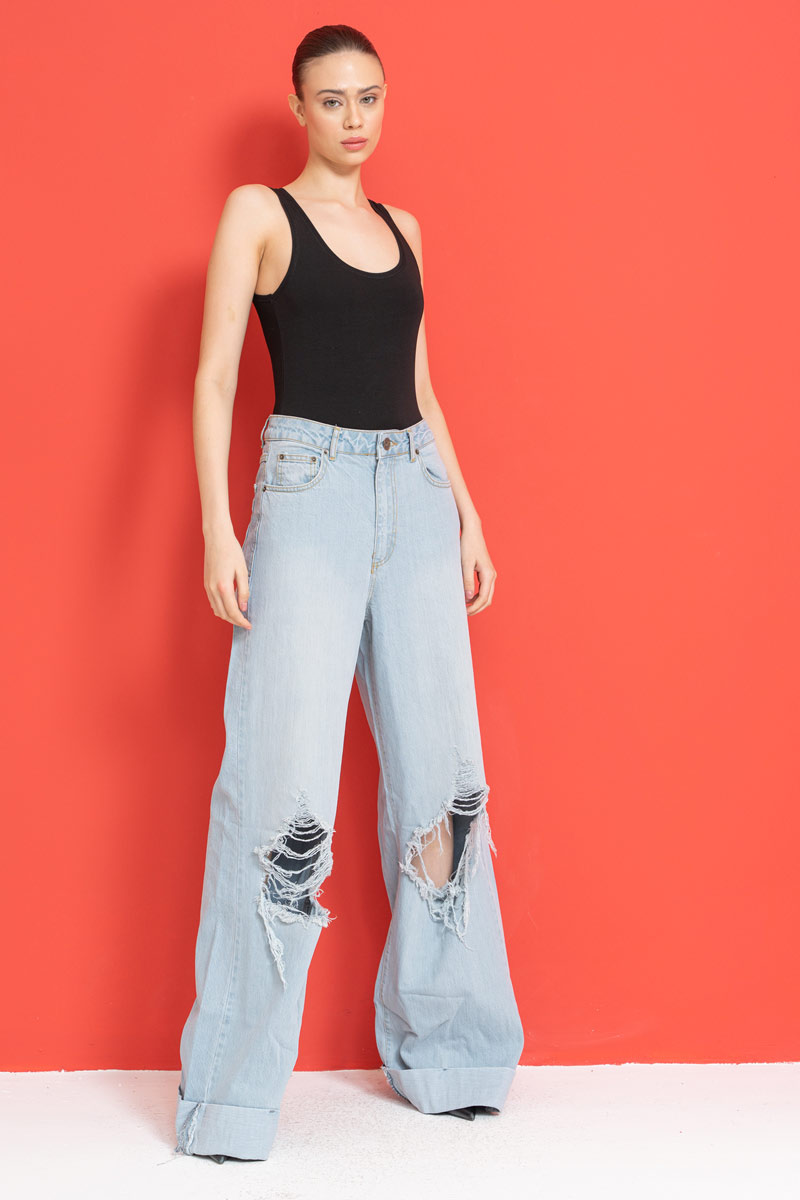 Black Cotton U-Neck Tank Top