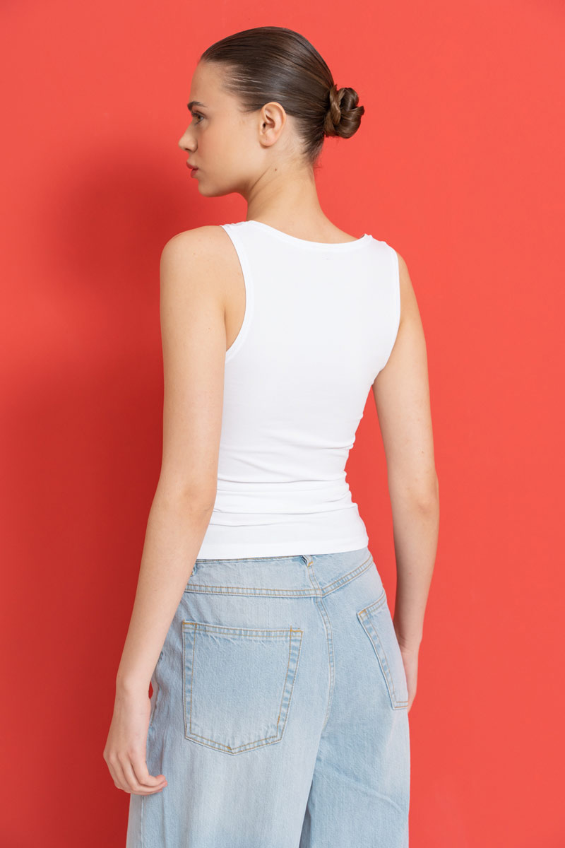 White Cotton U-Neck Tank Top