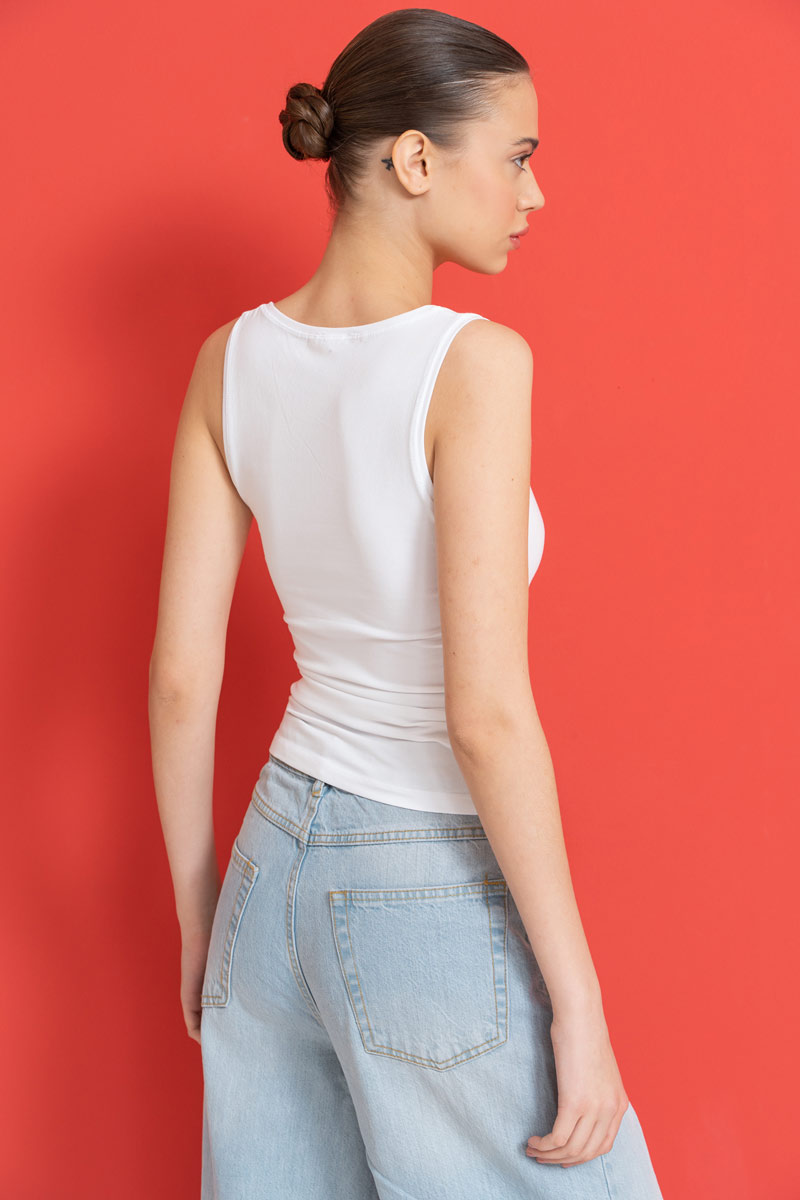 White Cotton U-Neck Tank Top
