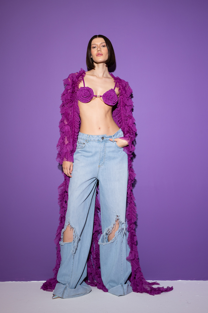 Magenta Yuvarlak Çiçek Büstiyer