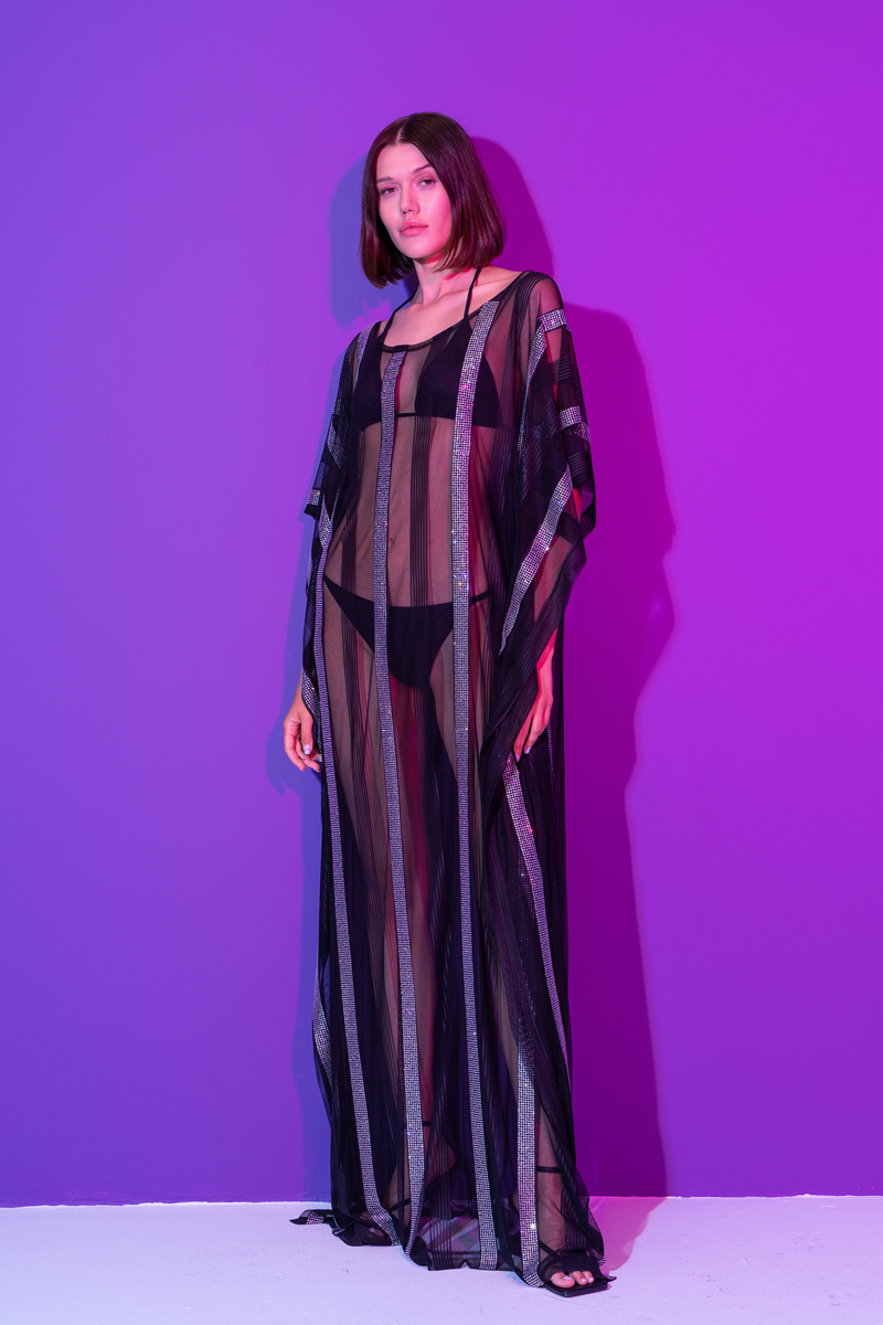 Yarasa Kol Siyah-Gümüş Transparan Tunik