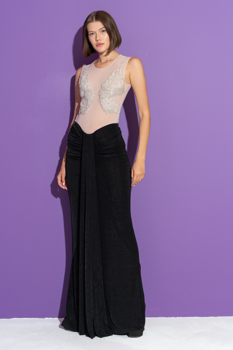 Nude Embellished Sleeveless Bodysuit