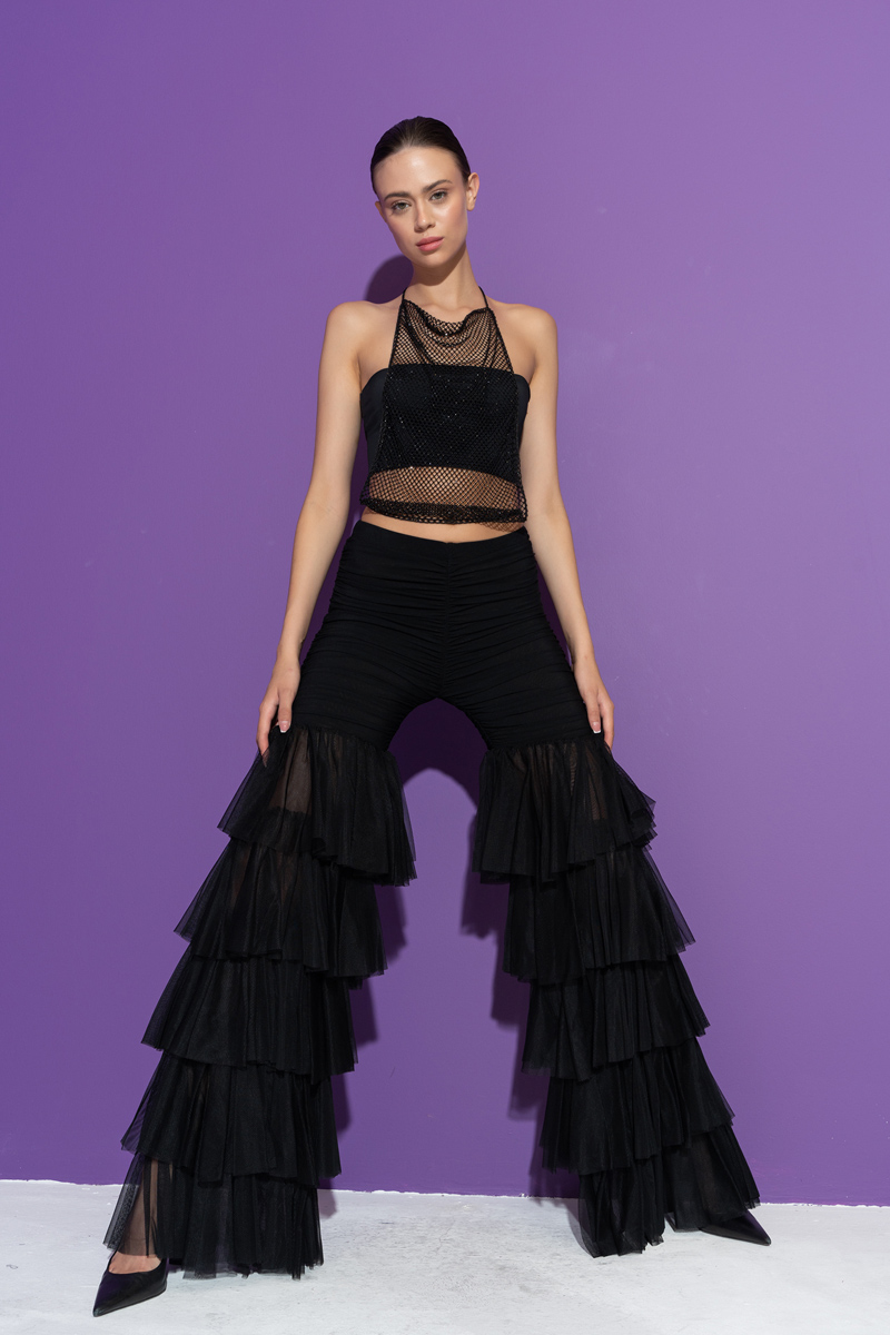 Offwhite Tiered Ruffle Tulle Pants