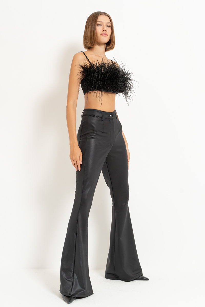 Siyah Askılı Tüylü Mini Büstiyer