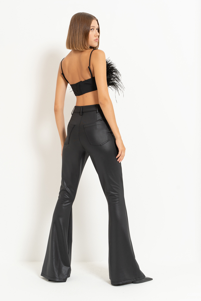 Siyah Askılı Tüylü Mini Büstiyer