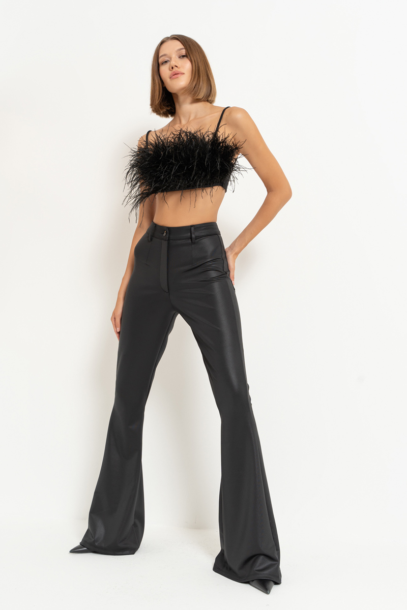 Siyah Askılı Tüylü Mini Büstiyer