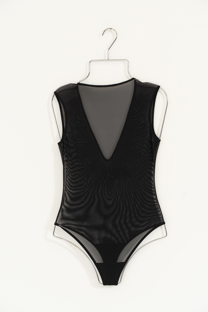 Siyah V Yaka Taşlı Bodysuit