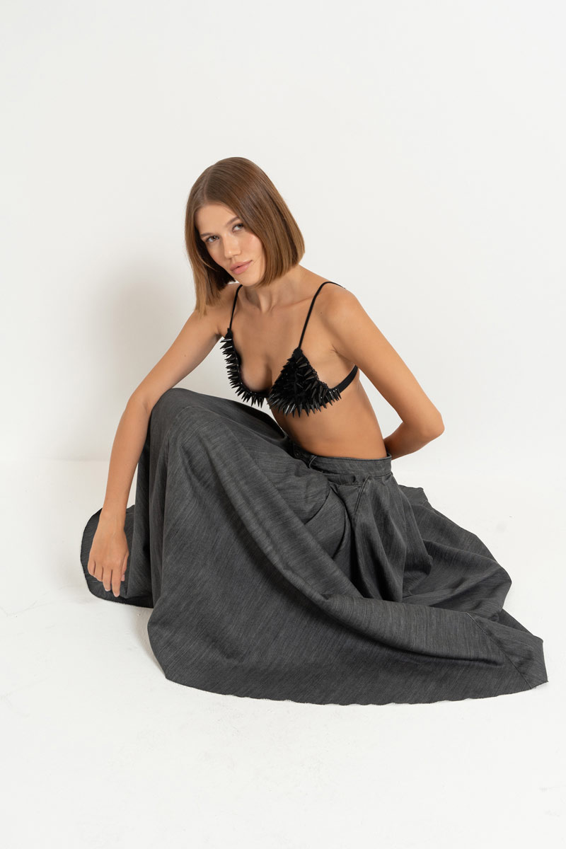 Antrasit Pileli Uzun Kot Etek