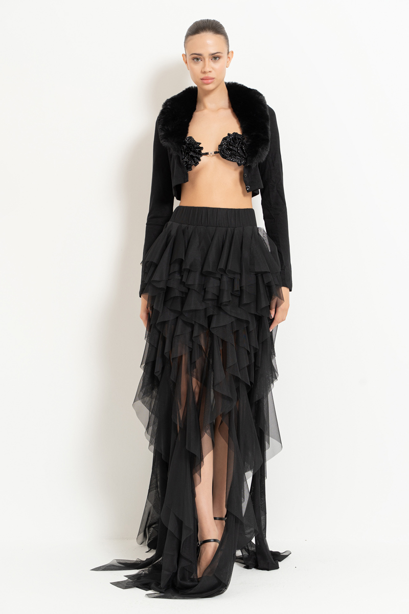 Tiered Mesh Skirt Black