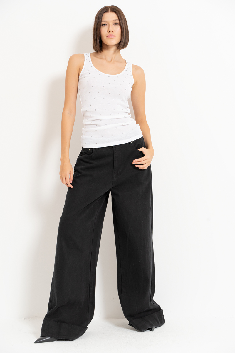 Beyaz Taşlı Kolsuz Bluz