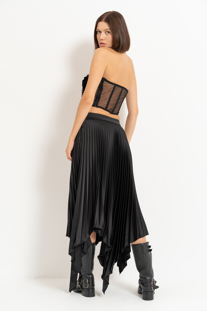 Asymmetric Pleated Skirt - Black