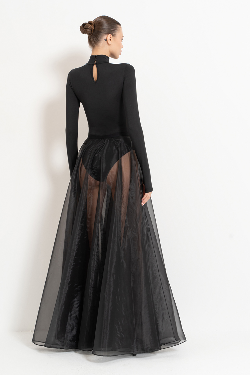 Siyah Parmak Detaylı Balıkçı Yaka Bodysuit