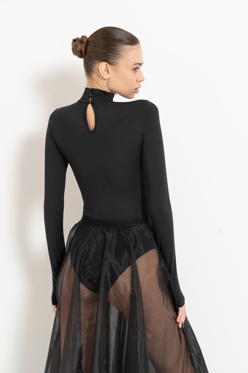 Siyah Parmak Detaylı Balıkçı Yaka Bodysuit