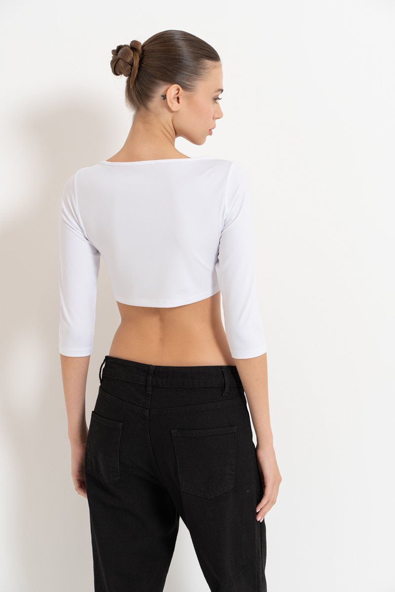 Beyaz Truvakar Kollu Crop Top