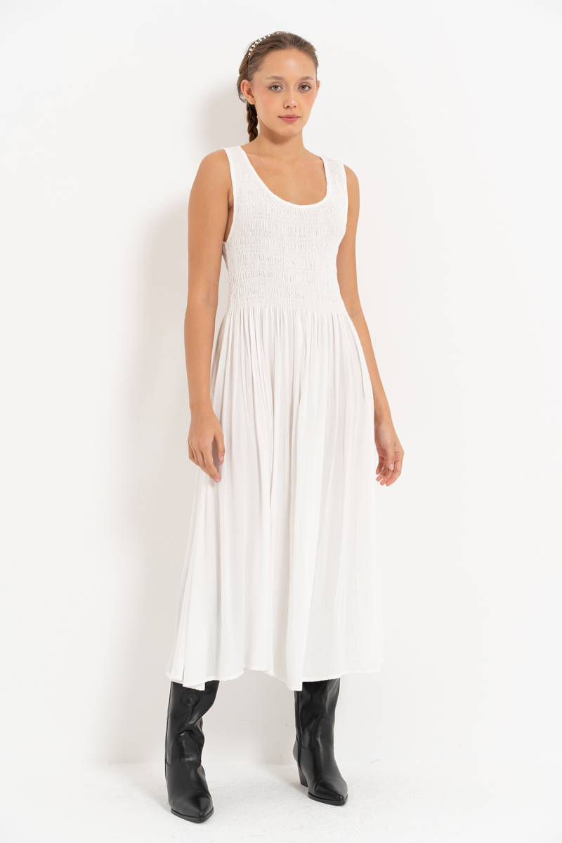 Off white Kalın Askılı Gipeli Elbise