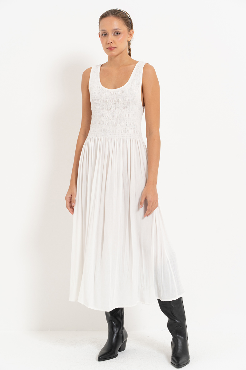 Off white Kalın Askılı Gipeli Elbise