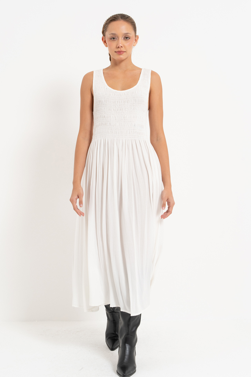 Off white Kalın Askılı Gipeli Elbise